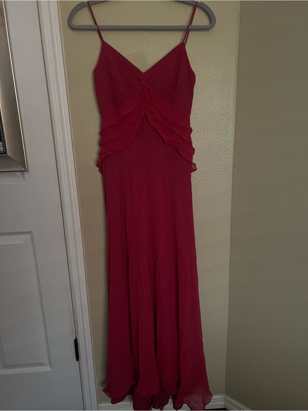 ✨ Vintage BCBGMAXAZRIA Burgundy Silk Ruffle Maxi Dress ✨